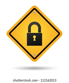yellow padlock road sign for security