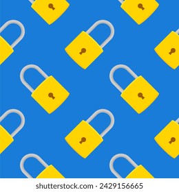 Yellow padlocks. Seamless pattern with colorful locks on a color background. Vector Cyber attack security pattern seamless with keylock