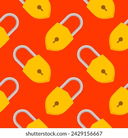Yellow padlocks. Seamless pattern with colorful locks on a color background. Vector Cyber attack security pattern seamless with keylock