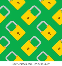 Yellow padlocks. Seamless pattern with colorful locks on a color background. Vector Cyber attack security pattern seamless with keylock