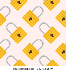 Yellow padlocks. Seamless pattern with colorful locks on a color background. Vector Cyber attack security pattern seamless with keylock