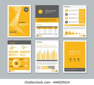 yellow page business company profile and  annual report  layout template with infographics elements , A 4 ,vector editable concept