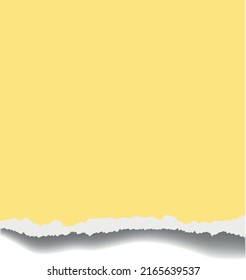 Yellow page with torn edge. Realistic paper shadow