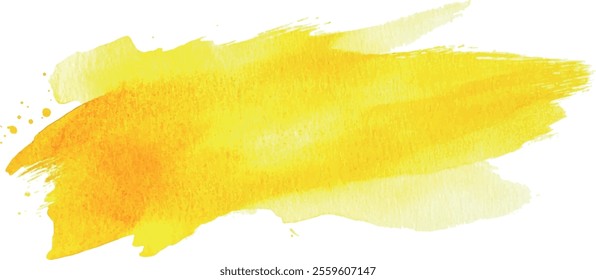 Yellow paint artistic dry brush stroke. Watercolor acrylic hand painted backdrop for print, web design and banners. Realistic vector background texture