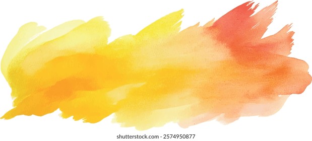 Yellow paint artistic dry brush stroke. Watercolor acrylic hand painted backdrop for print, web design and banners. Realistic vector background texture