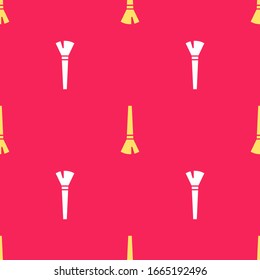 Yellow Paint brush icon isolated seamless pattern on red background.  Vector Illustration