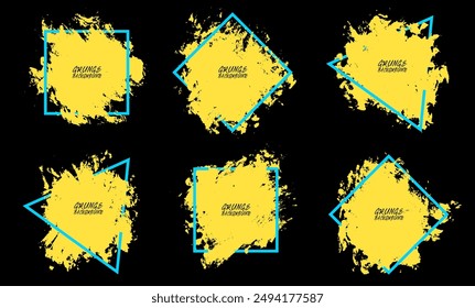 Yellow paint brush strokes isolated on black background. Elegant watercolour set. Textured effect bundle. Graphic design elements grungy painted style concept for ads, offer, big, mega, or flash sale