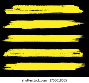 Yellow paint brushes and ink design elements, grunge dirty stroke creative shapes. Acrylic textured art.   Distressed banner. Marker pen highlight underline strokes. 