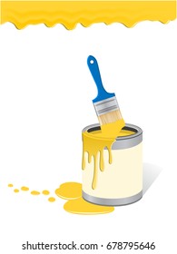 Yellow Paint In Can And Brush 