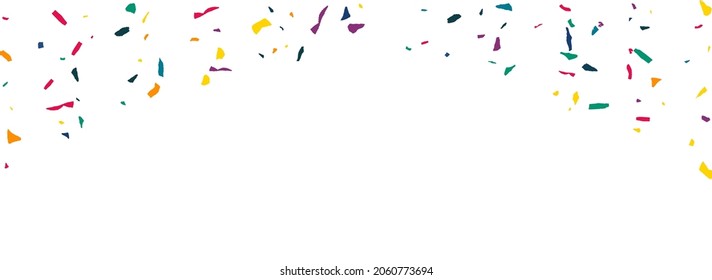 Yellow Paint Carnival Panoramic White Background. Independence Confetti Illustration. Carnaval Elements Wallpaper. White Particles FallingFestive Texture.