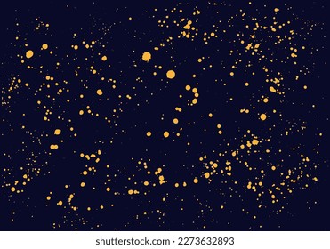 Yellow paint ink splatter on black background.  Night stars sky. Vector illustration