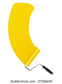 Yellow paint on a wall with a roller vector illustration