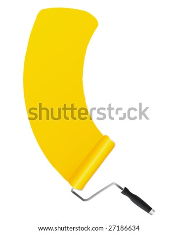 Yellow paint on a wall with a roller vector illustration