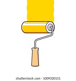 Yellow paint roller brush with stroke isolated