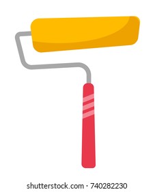 Yellow paint roller vector cartoon illustration isolated on white background.