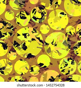 Yellow paint seamless pattern, abstract multicolor vector background. Colorful design wallpaper for textile, fabric, wrapping paper.