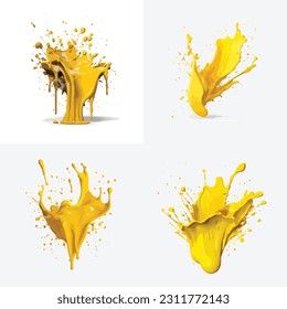 Yellow paint splashes set vector isolated