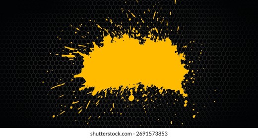 Salpicaduras de pintura amarilla sobre un fondo oscuro con efecto semitono