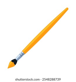 Yellow paintbrush with paint on bristles. Art supply, painting, and creativity concept. Flat vector illustration isolated on a white background