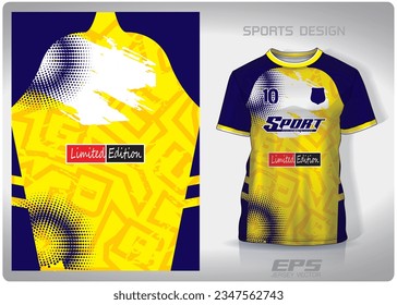 yellow painted with blue band pattern design, illustration, textile background for sports t-shirt, football jersey shirt mockup for football club. consistent front view