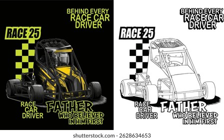 Amarelo e pintado Quarter Midget. Isolado em fundo preto, para design de camisetas, impressão e para fins comerciais.