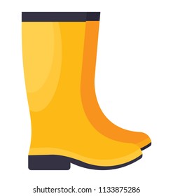 A yellow pair of footwear high in size covering ankles and legs depicting high boots 