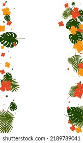 Vector blanco de fondo de palmera amarillo. Tarjeta moderna de árbol. Hoja rosa. Patrón de belleza. Diseño hawaiano naranja.