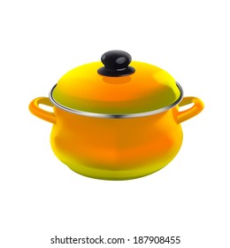 yellow pan kitchen pot isolated on white background