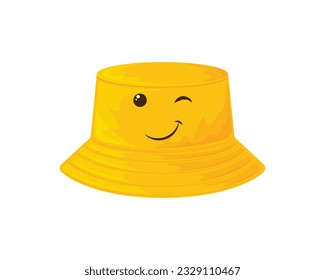 A yellow panama hat. Cute panama hat with a cartoon-style smile. A smiling headdress. Vector illustration isolated on a white background