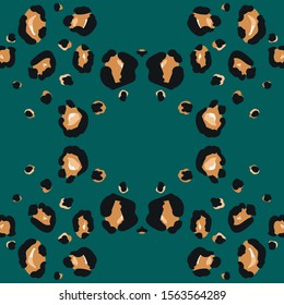 Yellow Panther Vector Seamless Pattern. Green Crumpled Jaguar Handmade Tiles Pattern. Handmade Fabric Design Graffiti Grassy Leopard Print. Black Cheetah Bohemian Texture.