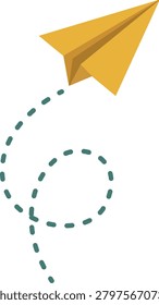 Yellow Paper Airplane Flying with Dashed Trail