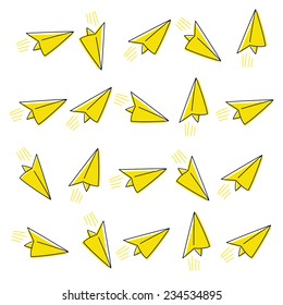 Yellow paper airplanes seamless pattern