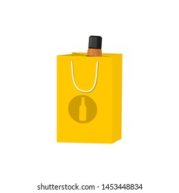 yellow paper bag with bottle in flat style vector
