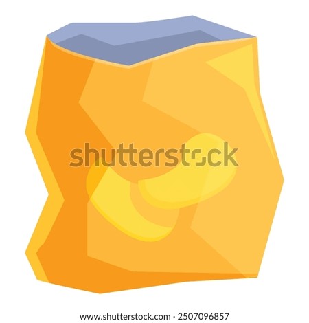 Yellow paper bag containing potato chips isolated on white background