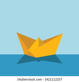 Yellow paper boat, Folded paper boat vector