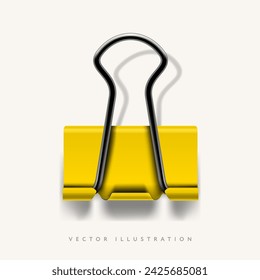 Yellow paper clip isolated on white background, school supplies mockup, vector illustration