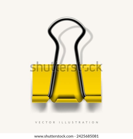 Yellow paper clip isolated on white background, school supplies mockup, vector illustration