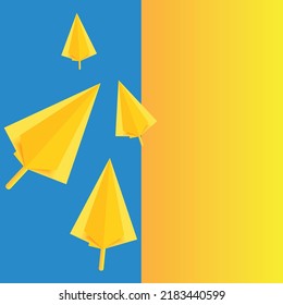yellow paper craft in ukraine flag color, umbrella abstract vector