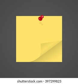 Yellow paper curl on a grey  background with shadow