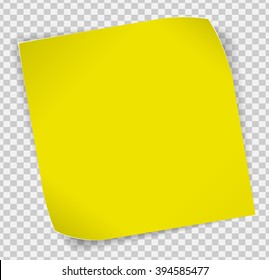 Yellow paper curled sticker with shadows over transparent background. Vector EPS10.
