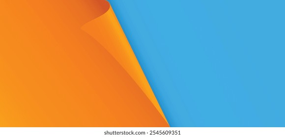 Yellow paper curling at the edge against a blue background blank banner design convenient for Black Friday or Christmas deals. Vector Illustration.