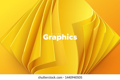 Yellow paper cut background. Abstract realistic papercut decoration textured with wavy layers. Orange paper sheets with curled corners. Vector illustration. Cover layout template.