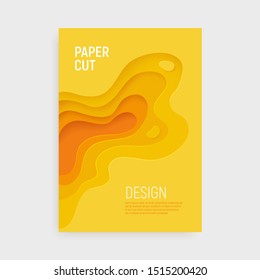 Yellow paper cut banner with 3D slime abstract background and yellow waves layers. Abstract layout design for brochure and flyer. Paper art vector illustration