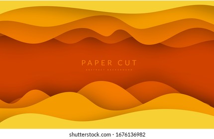 Yellow paper cut banner with 3D slime abstract background and yellow waves layers. Abstract layout design for brochure and flyer. Paper art vector illustration