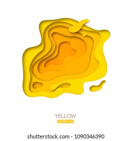 Yellow paper cut shape. Vector illustration. 3D abstract carving art.