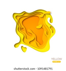 Yellow paper cut shape. Vector illustration. 3D abstract carving art.