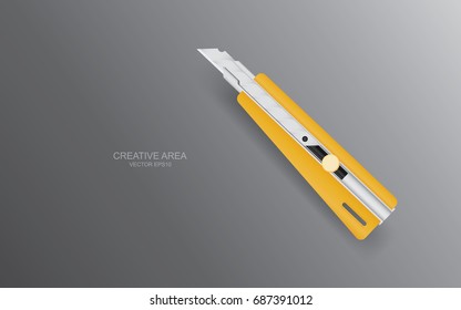 Yellow paper cutter on dark grey gradient background. Vector illustration.
