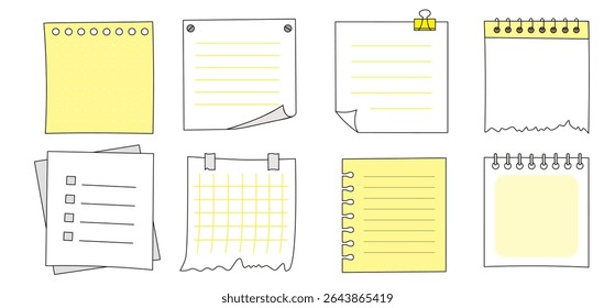 Yellow paper elements for digital planners and website widgets, ideal for UI design and layouts

