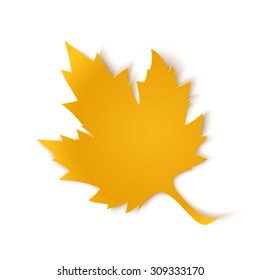 Yellow paper maple leaf, isolated on white background. Vector illustration.