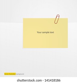 yellow paper name card with the red paper clip for your text. vector.